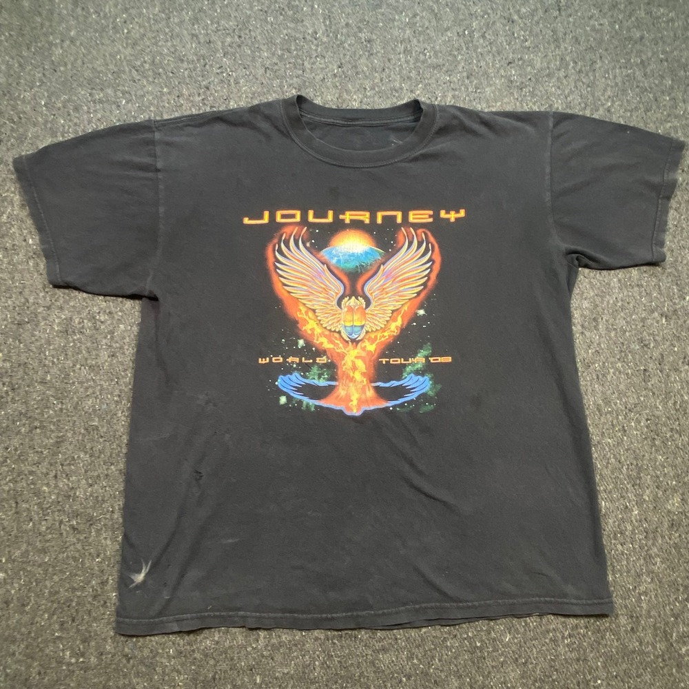 Journey Rock Band Mens XL World Tour 08 Las Vegas Graphic Shirt Distressed Black